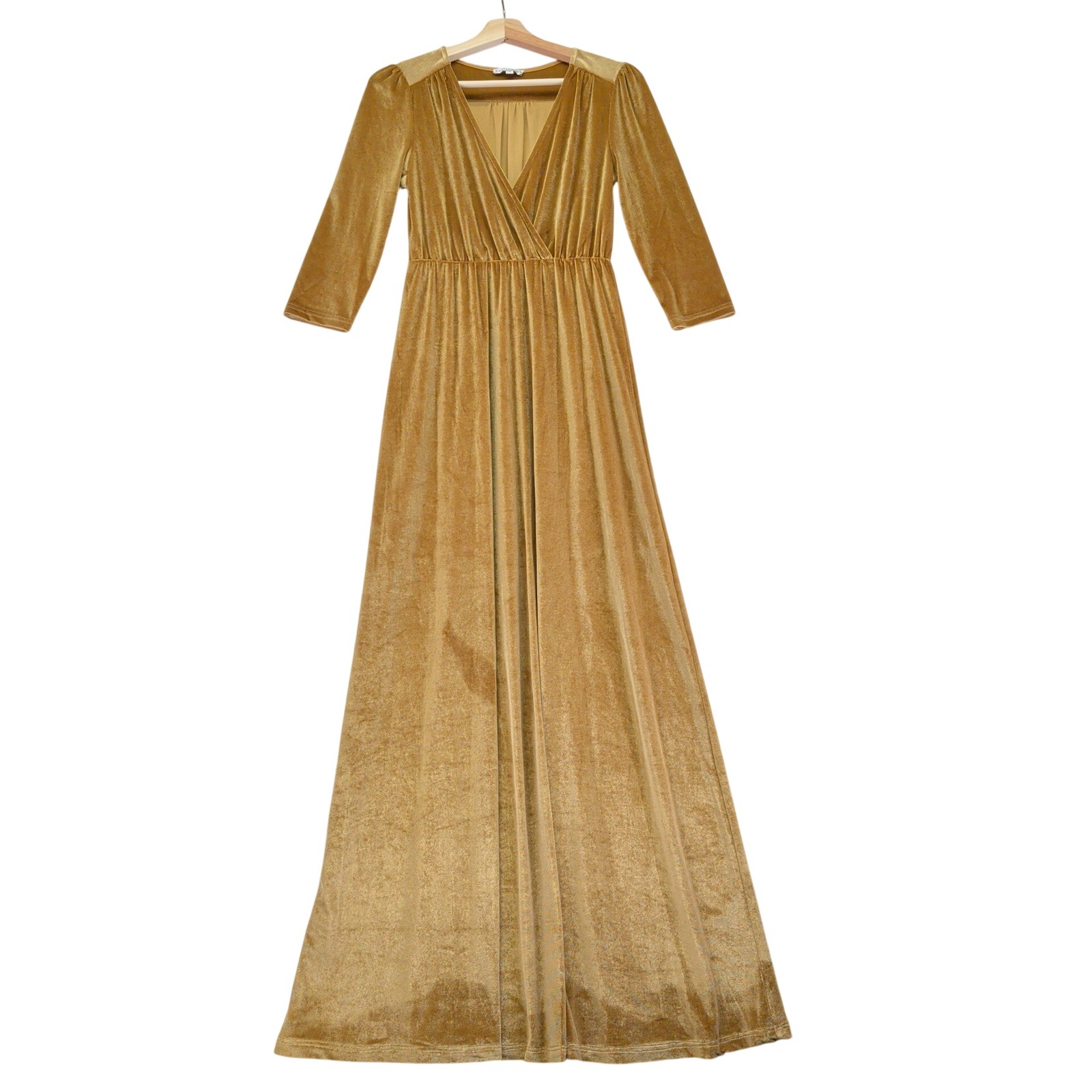 Baltic Born Sofia Gold Velvet Wrap Maxi Dress Long Sleeve Women's Small